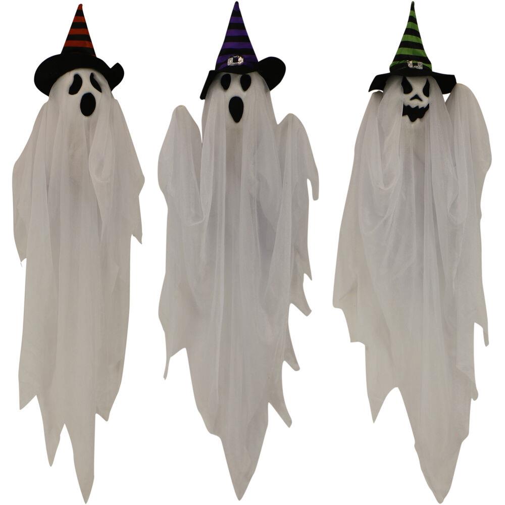 Haunted Hill Set of 3 Hanging Ghosts, Indoor/Outdoor Halloween Decoration