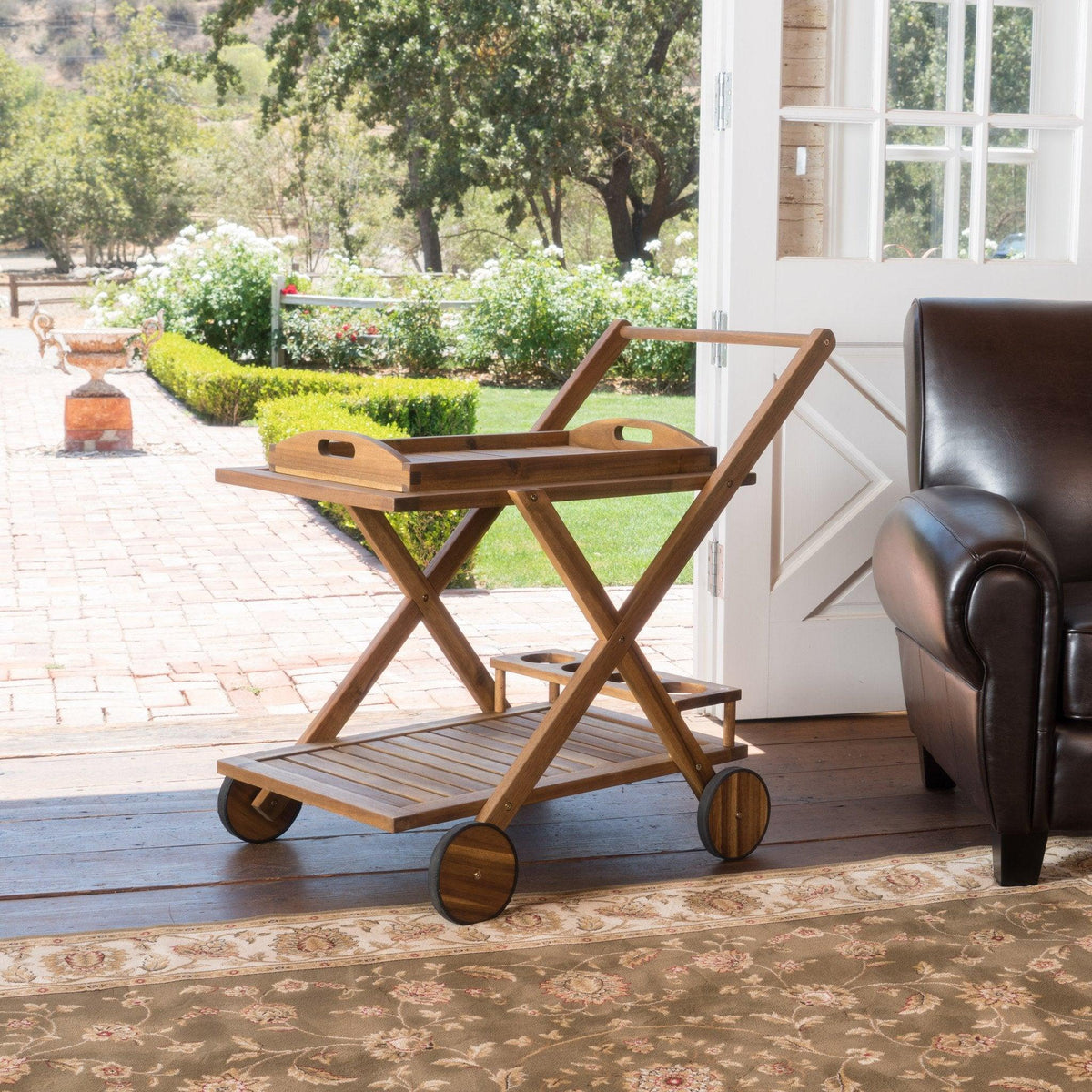 Stark Home Huppert Wood Stained Kitchen Serving Cart