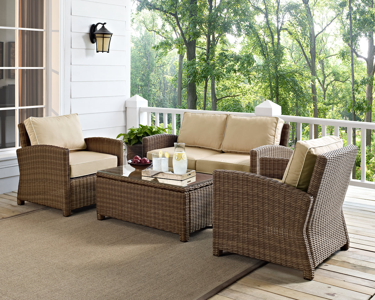 Crosley Outdoor Bradenton 4Pc Wicker Outdoor Loveseat Patio Furniture Set