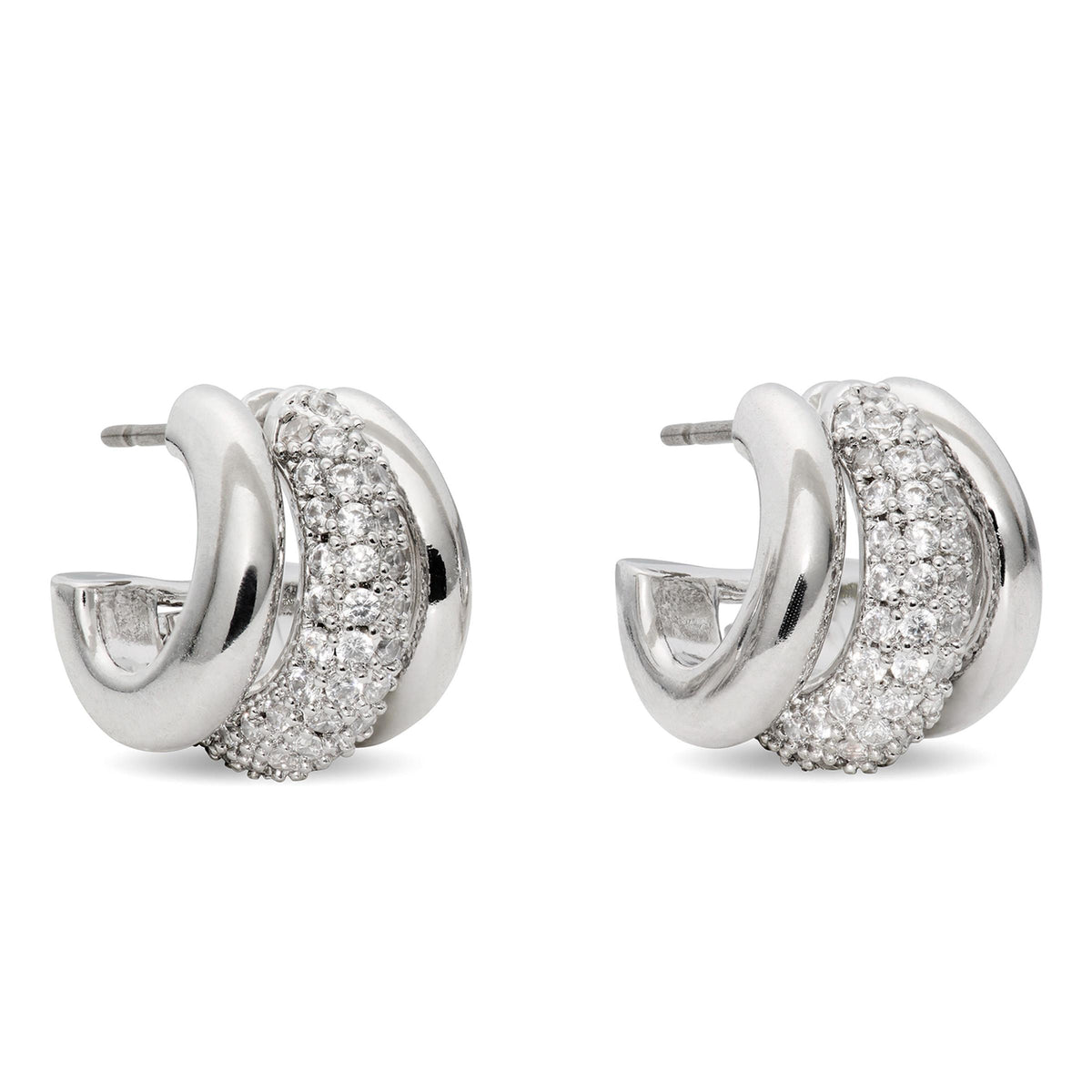 kate spade new york TIny Twinkles Pave Trio Huggies - Clear/Silver