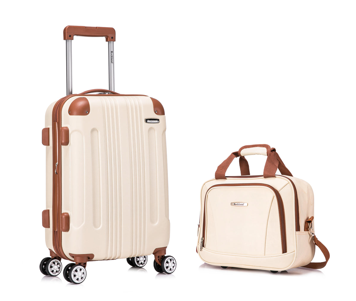 Rockland Luggage London ABS 20" Upright Spinner & 14" Tote - White