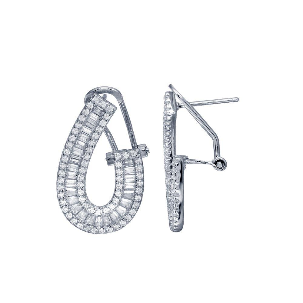 PARIKHS CZ U Design Baguette Clip Post Earring in 925 Sterling Silver