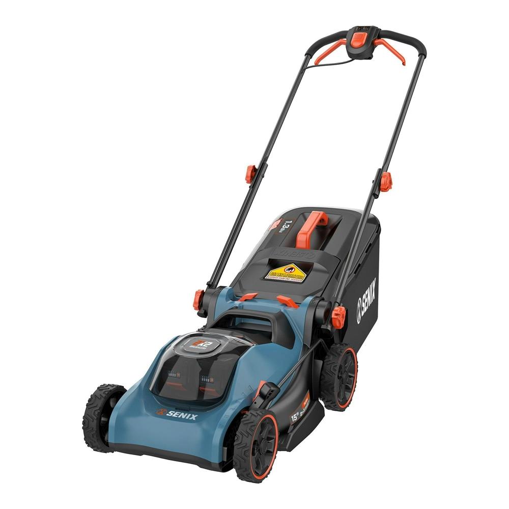 Senix Tools Push Mower, Batteries, Dual Port Charger Size 15"