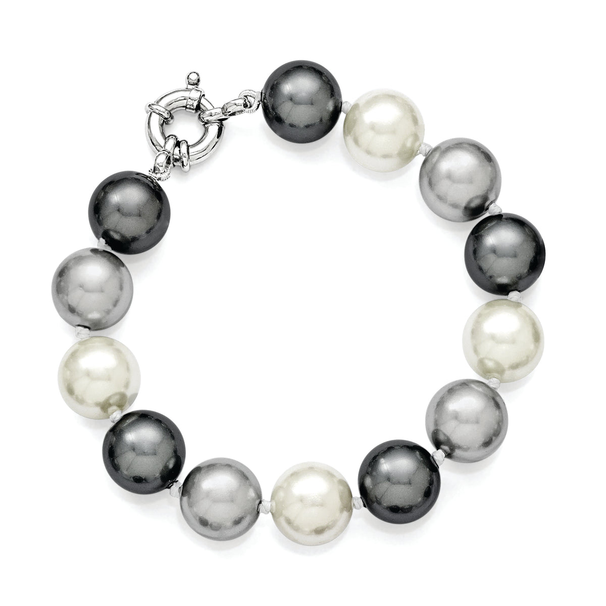 Distinctive Sterling Silver Majestik 12-13mm Multi-color Shell Bead Bracelet