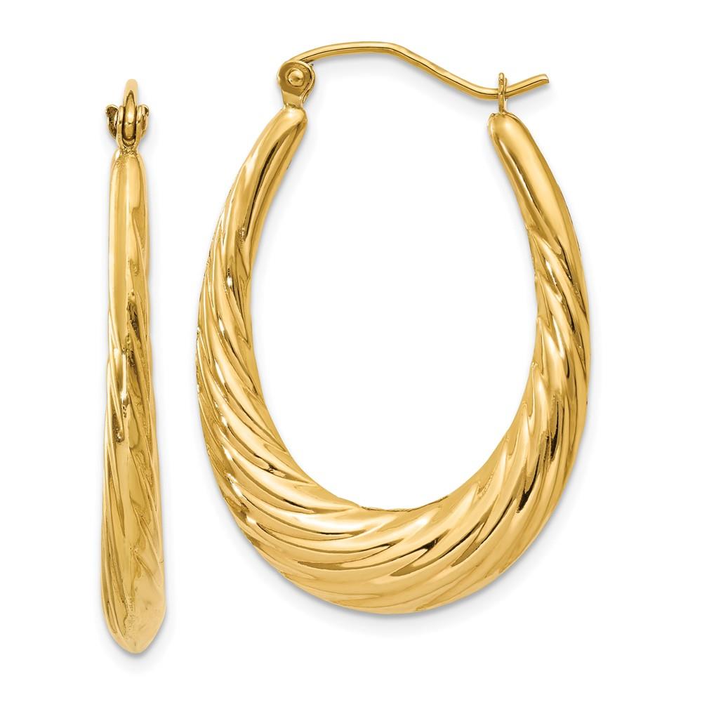 Distinctive 14k Polished Twisted Oval Hollow Hoop Earrings