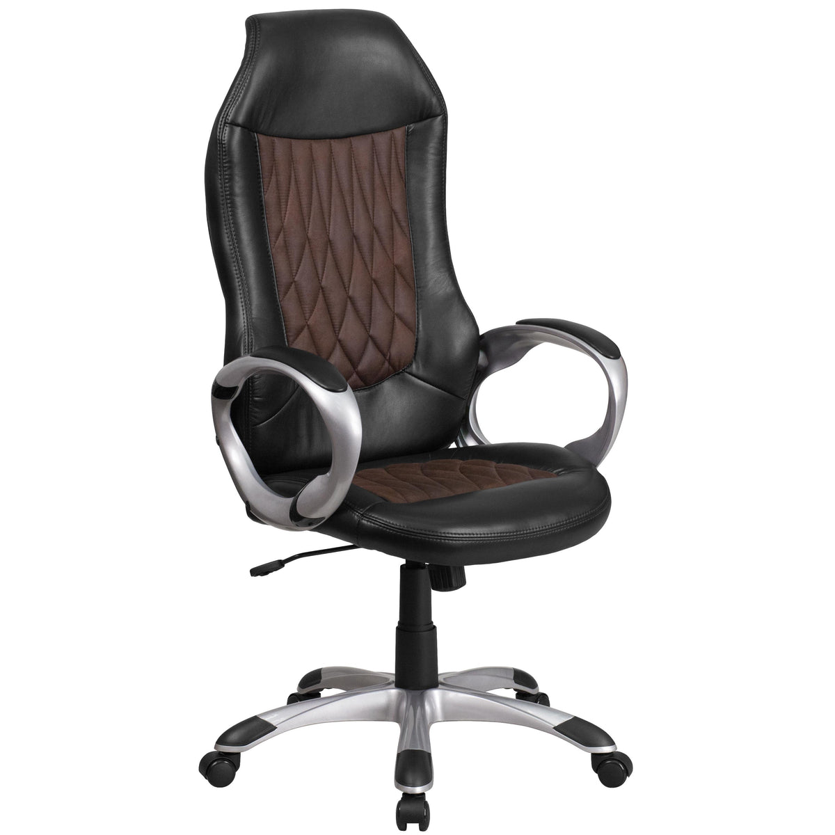 Flash Furniture High Back Brown Fabric and Black Vinyl Executive Swivel Office Chair with Arms