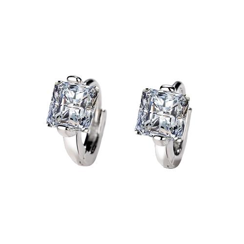 Completely Bella Sterling Silver Princess Cut Moissanite Hoop Earring