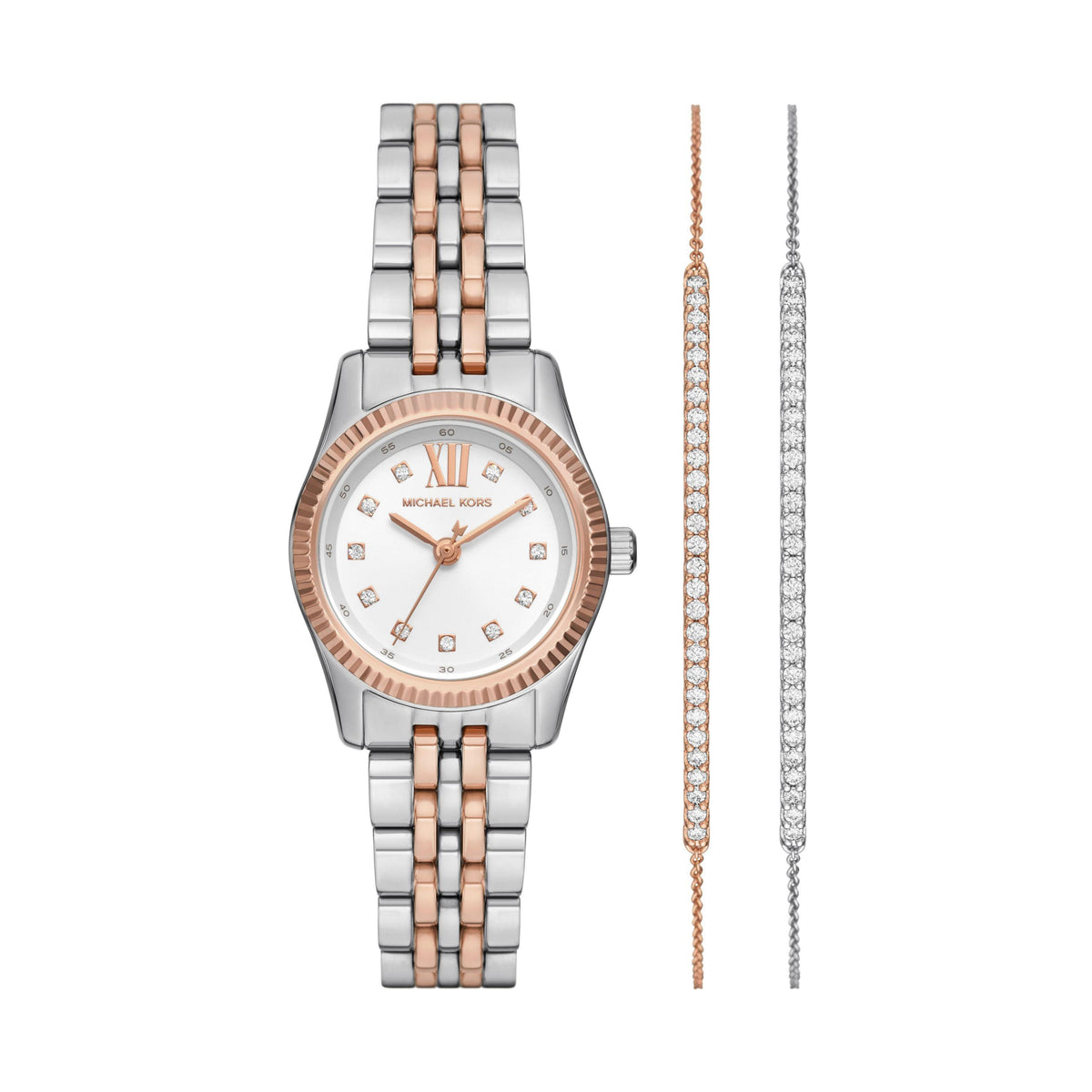 Michael Kors Ladies Lexington RG & Silver-Tone Stainless Steel Watch & Bracelet Gift Set