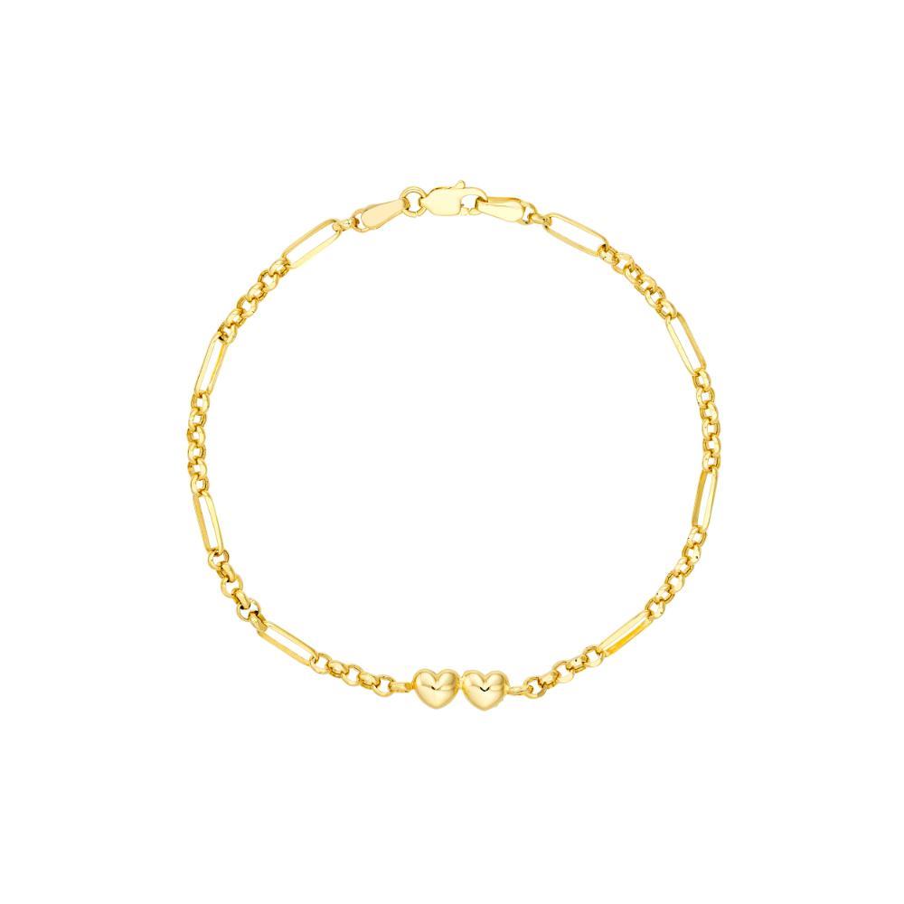 HAWLEY ST Double Puff Heart Station Paper Clip 7.5" Bracelet