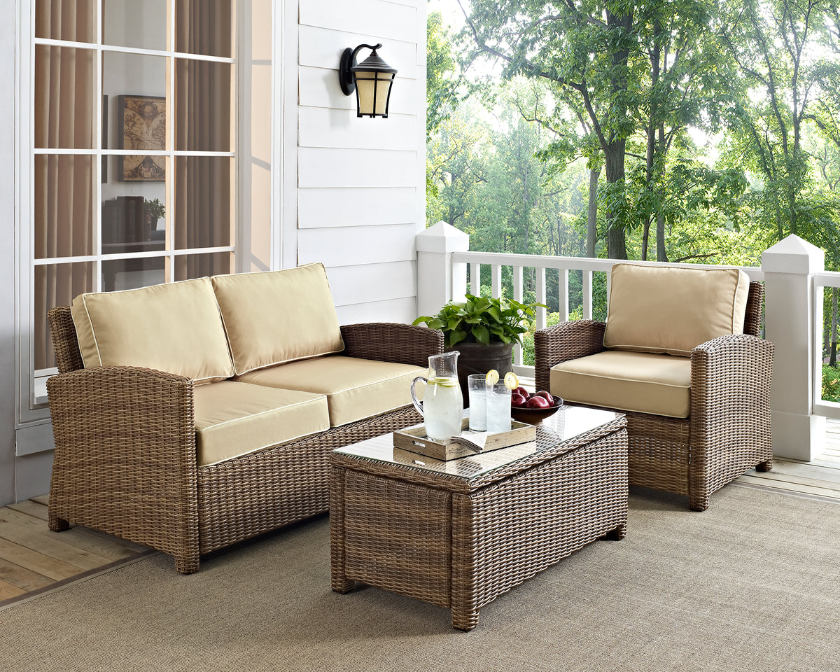 Crosley Outdoor Bradenton 3Pc Wicker Outdoor Loveseat Patio Furniture Set