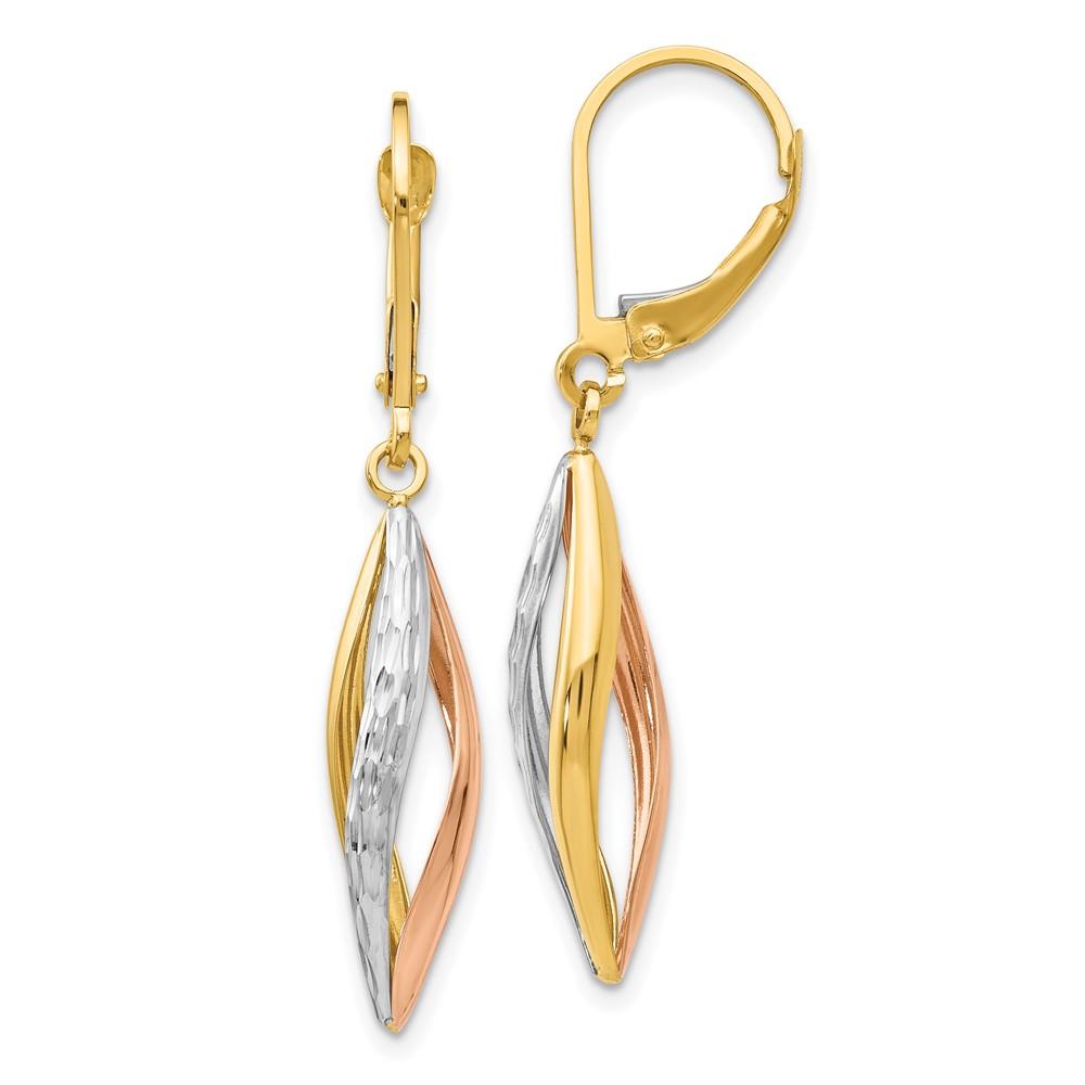 Distinctive 14K Two-tone with White Rhodium Diamond-cut Leverback Earrings