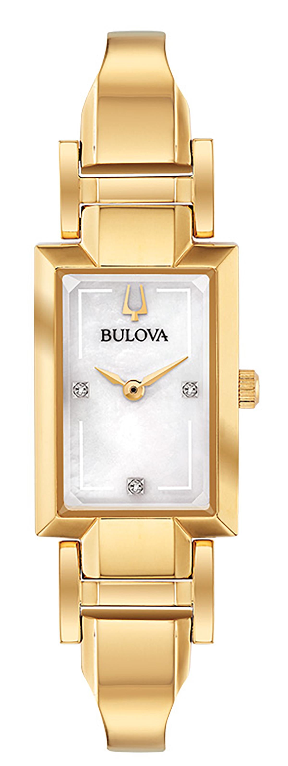 Bulova Ladies' Classic Gold-Tone Stainless Steel Rectangle Watch Mother-of-Pearl Dial
