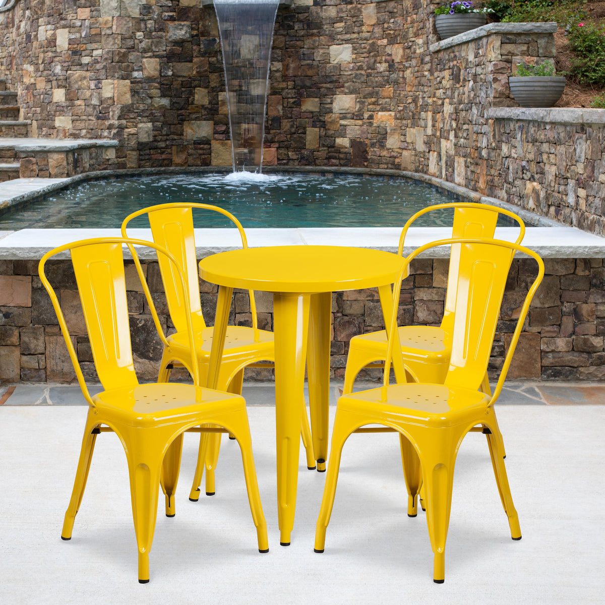 Flash Furniture 24" Round Yellow Metal Indoor-Outdoor Table Set with 4 Cafe Chairs