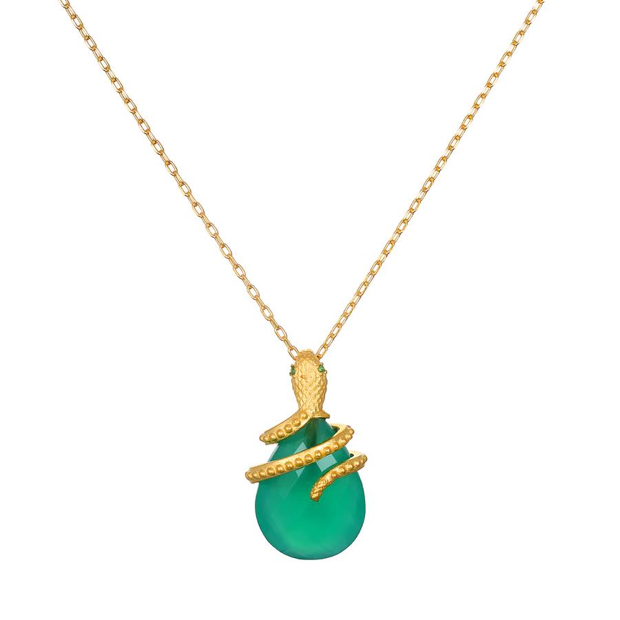 Satya 18" Green Onyx Dot Snake PendantNecklace