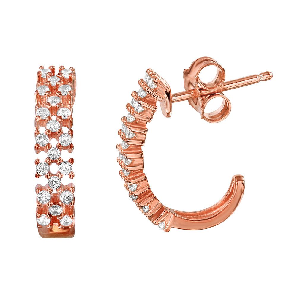 PARIKHS Rose Gold Plated Thin Checkered CZ Semi-Huggie Earring in 925 Sterling Silver