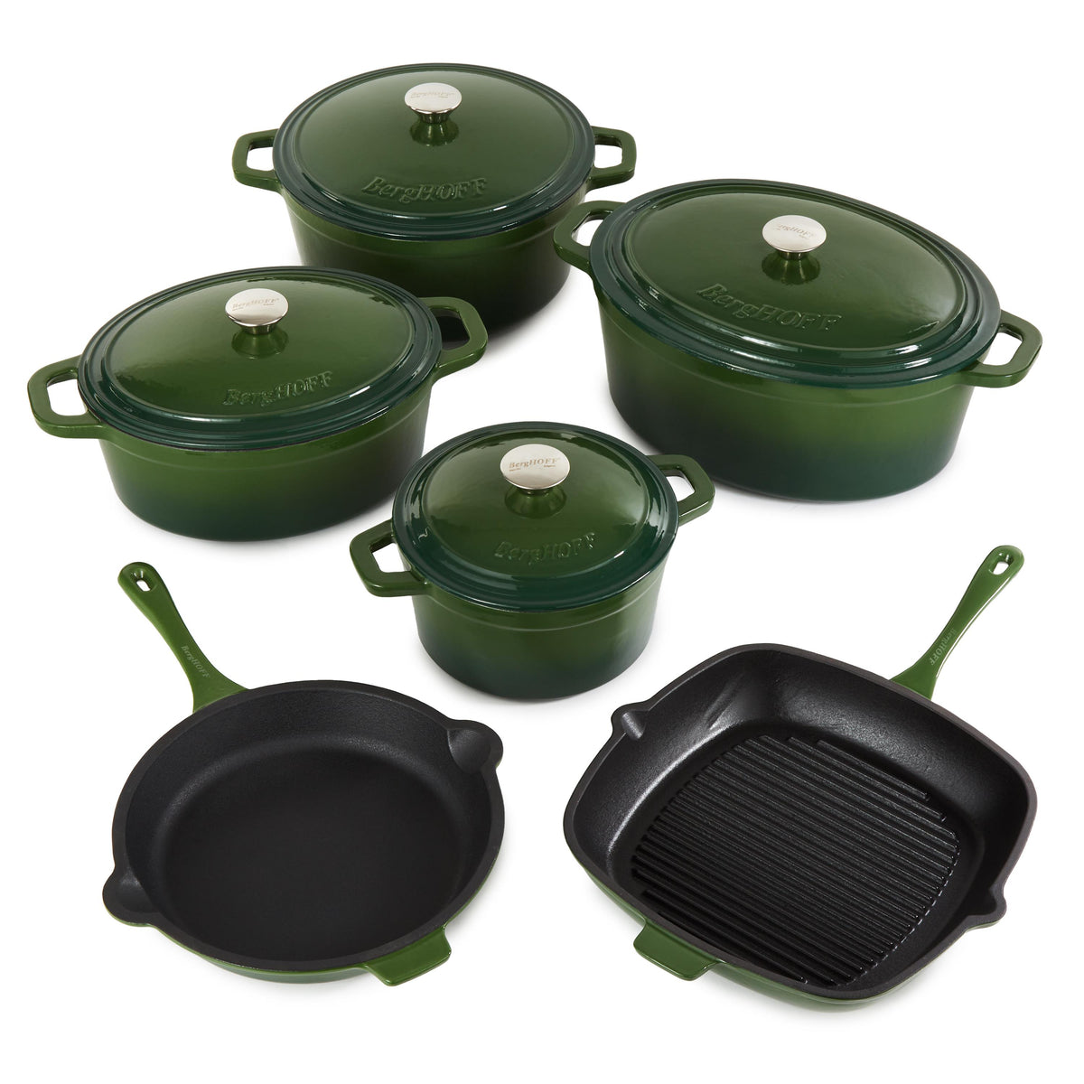 BergHOFF Neo 10pc Cast Iron Cookware Set, Green