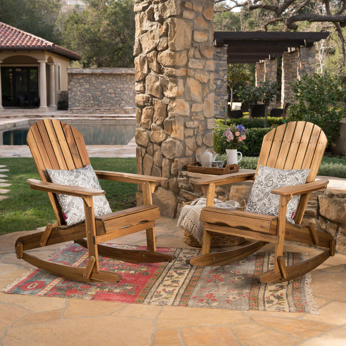 Stark Home Malibu Outdoor Adirondack Rocking Chairs Set (2)