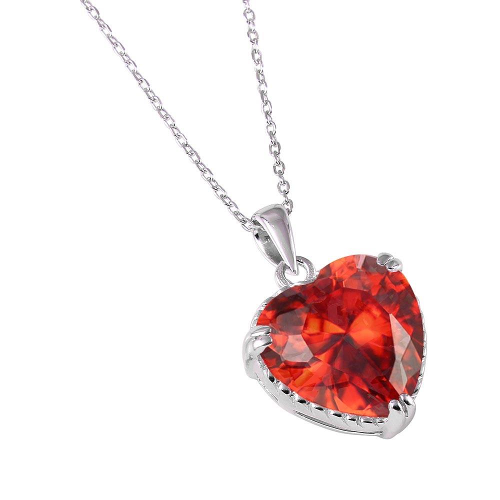 PARIKHS Rhodium Plated Red Heart CZ Rope Necklace in 925 Sterling Silver