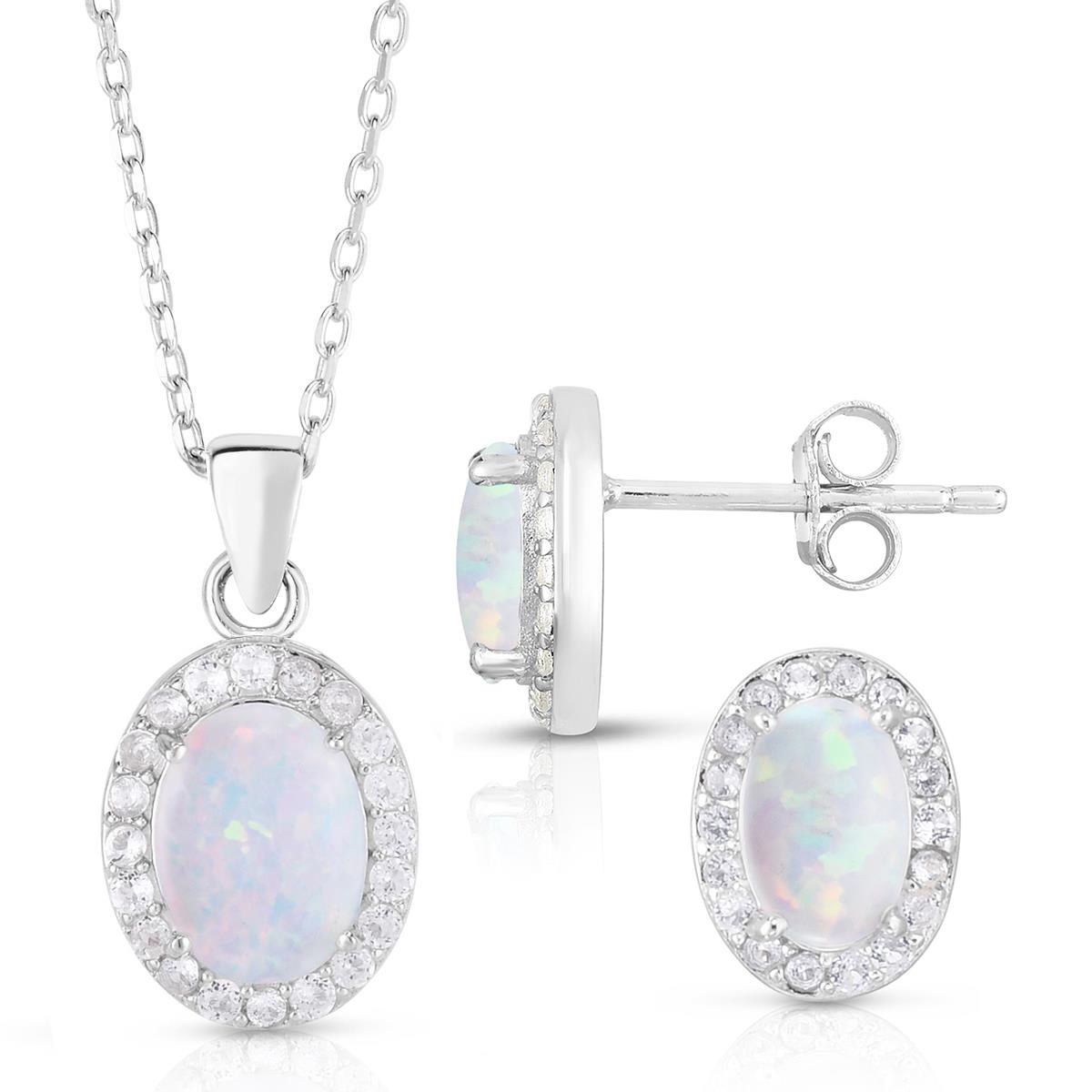 Jilco Inc Opal Earrings & Necklace Set