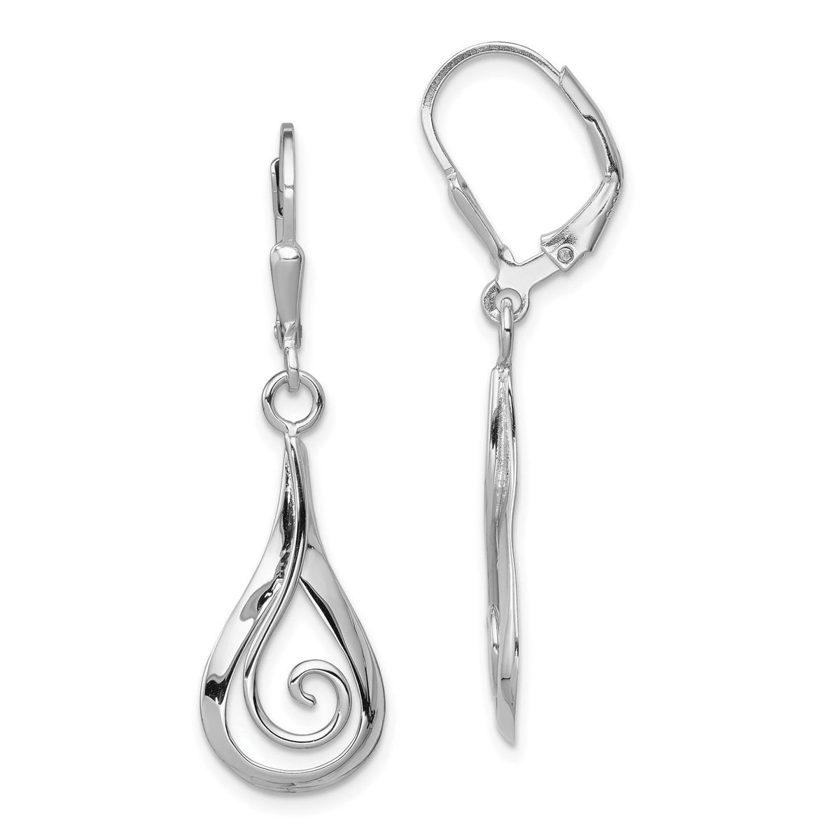 Distinctive Sterling Silver RH-plated Polished Fancy Dangle Leverback Earrings