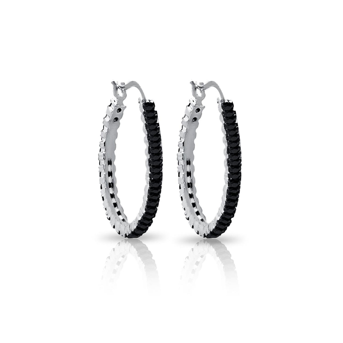 PARIKHS Rhodium Plated CZ Hoop Earrings in Black and Silver 925 Sterling Silver