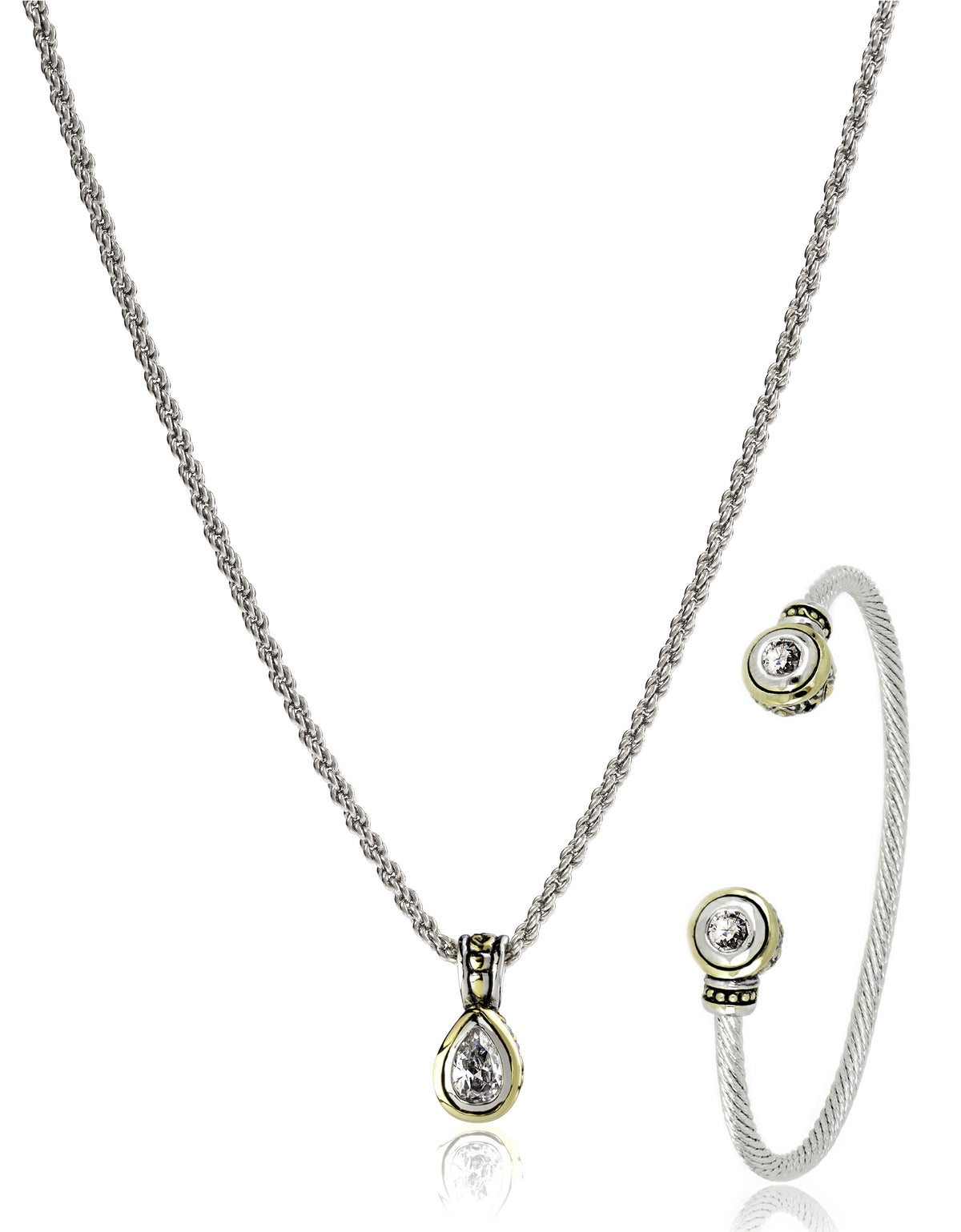 John Medeiros Beijos 9X6mm Pear Shape Bezel Set Pendant & Small Cuff Bracelet, Clear CZ. N5020-AF05 & B5029-AF00