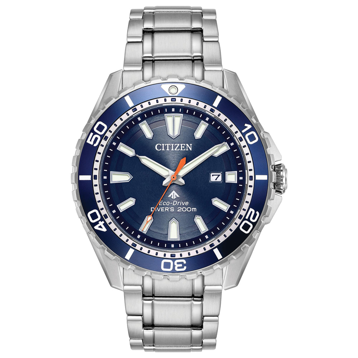 Citizen Mens Promaster Diver Eco-Drive Silver-Tone Watch Azure Blue Dial