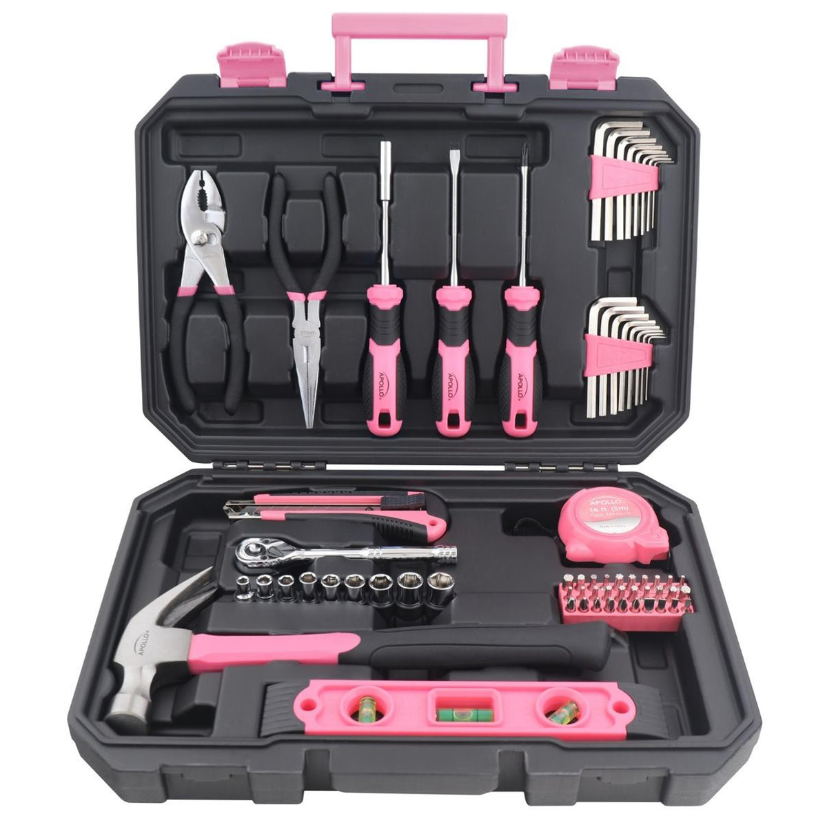 Apollo Tools 65 Piece Household Tool Kit - Pink