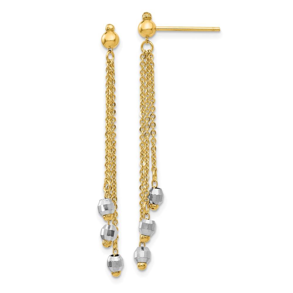 Distinctive 14K Two-tone Cable Chain Faceted Bead Earrings