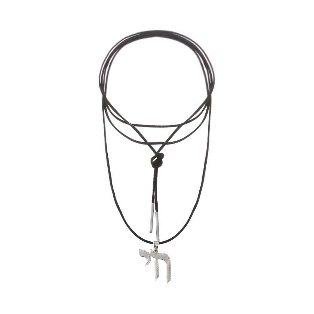 Adina Eden CZ Pave Suede Rope Pendant Necklace