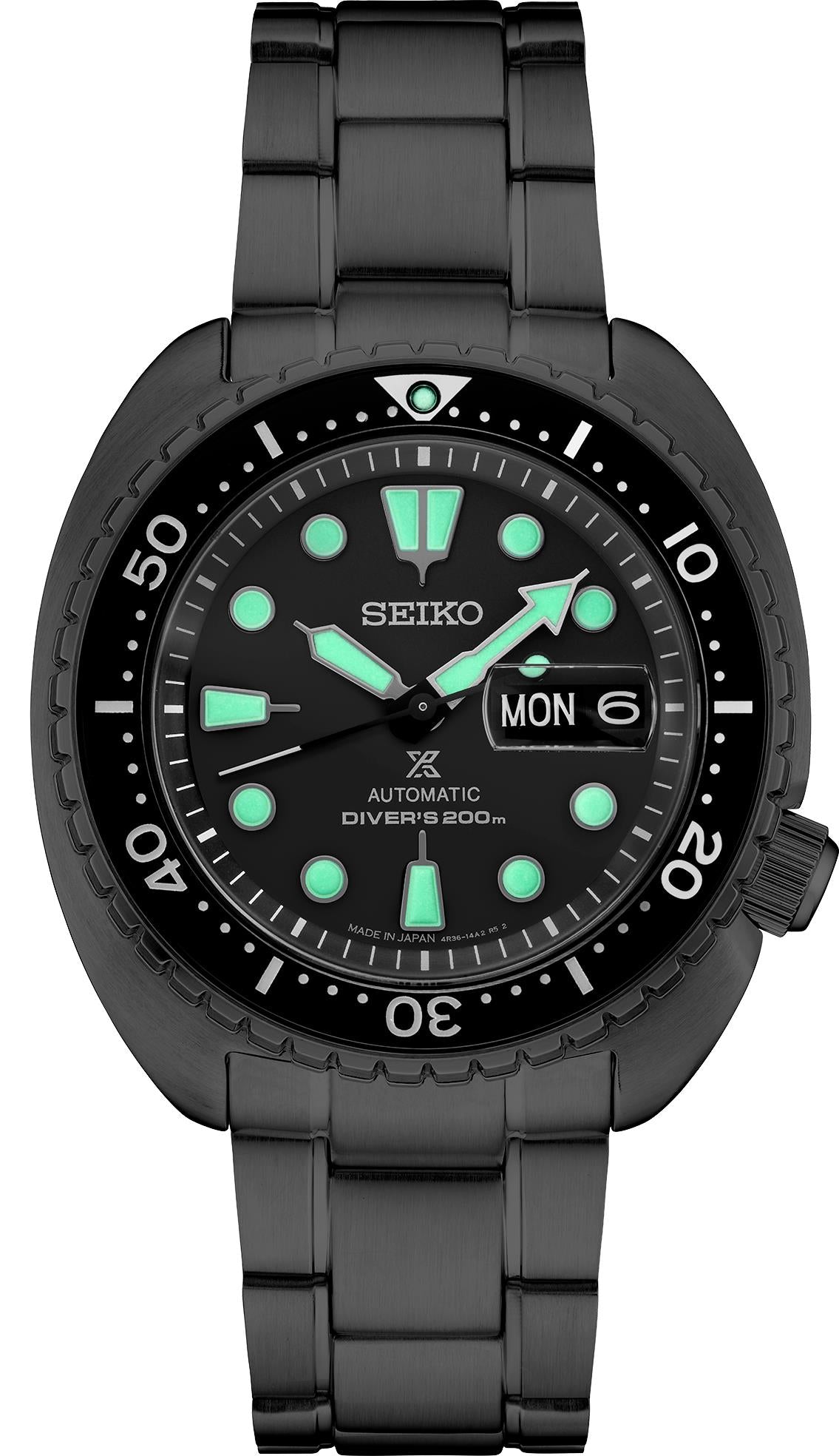 Seiko Prospex Diver SS Blk Ct Automatic Charcoal Dial Black Series Turtle style Night Vision Black