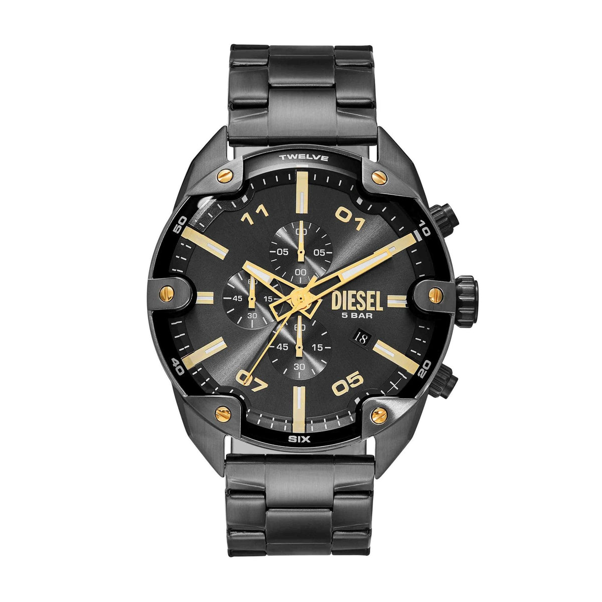 Diesel Mens Spiked Chronograph Gunmetal Stainless Steel Watch Gray Dial