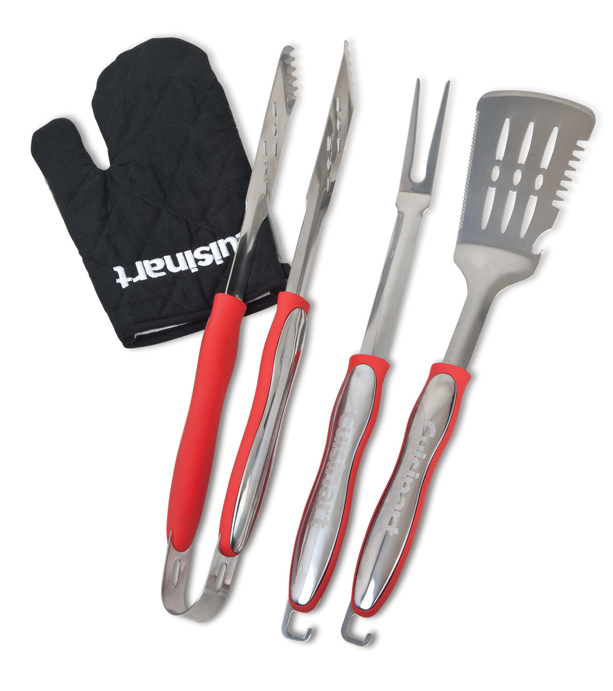 Cuisinart Outdoors 3pc Grilling Tool Set w/ Black Grill Glove Red