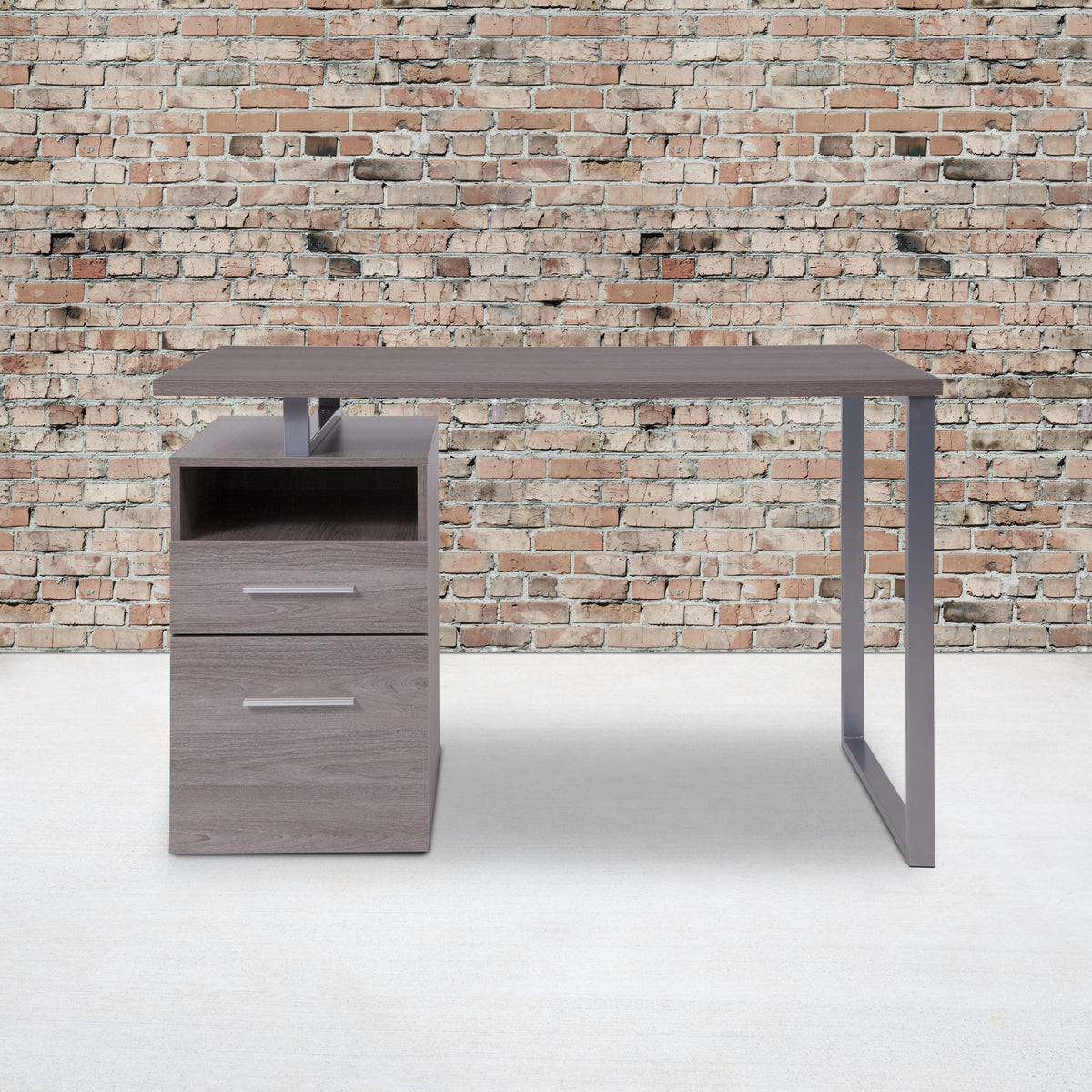 Flash Furniture Lt Ash Wood Grain Finish Computer Desk with Two Drawers and Silver Metal Frame