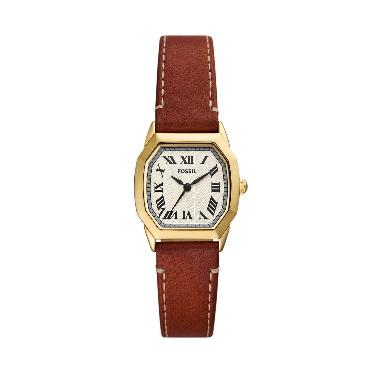 Fossil Ladies Harlow Brown Leather Strap Octagon Watch Cream Dial