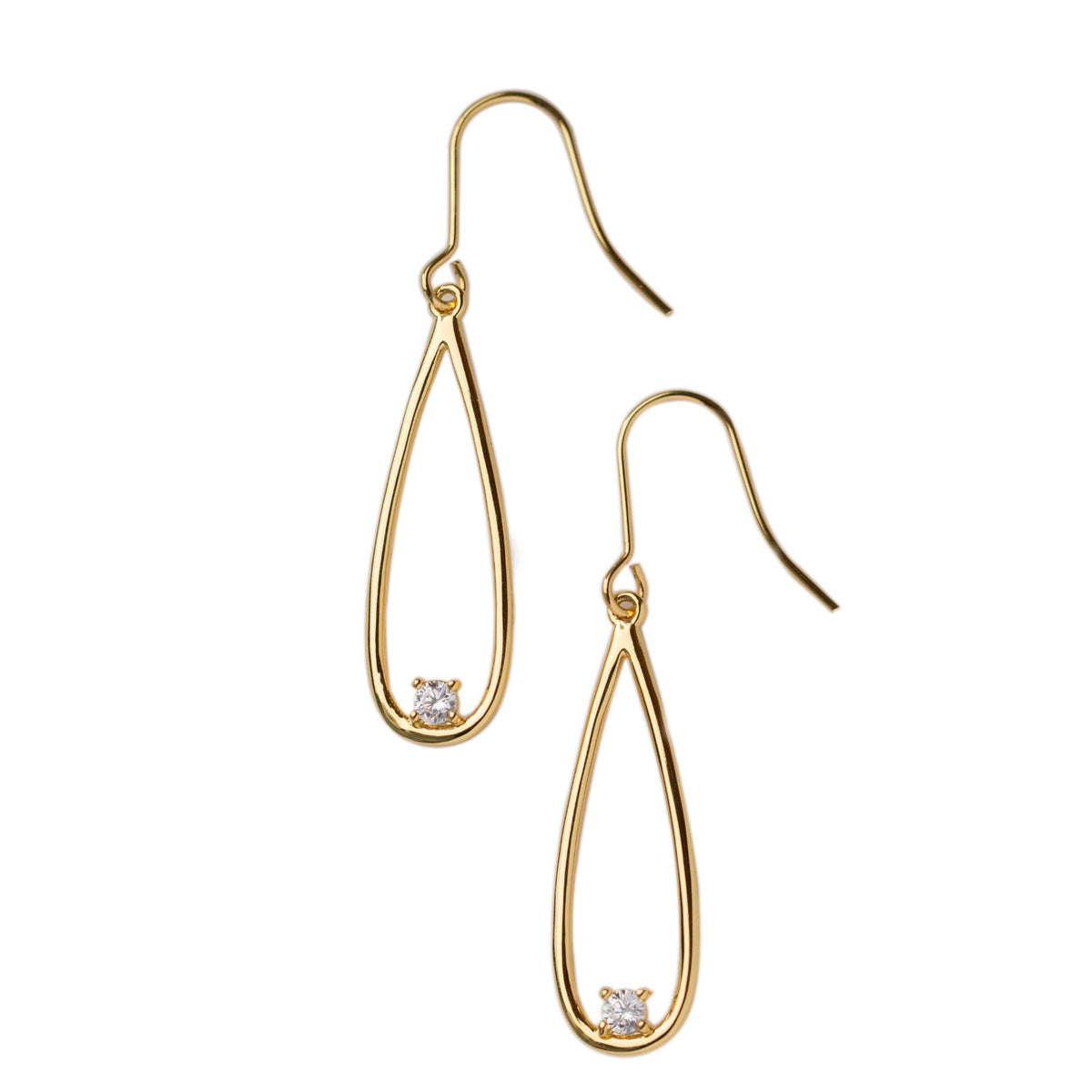 DKD Gold Open Elongated Teardrop Crystal Earrings