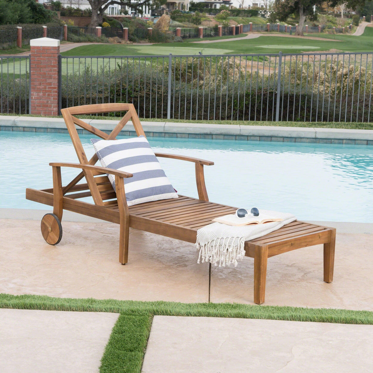 Stark Home Perla Outdoor Acacia Wood Chaise Lounge