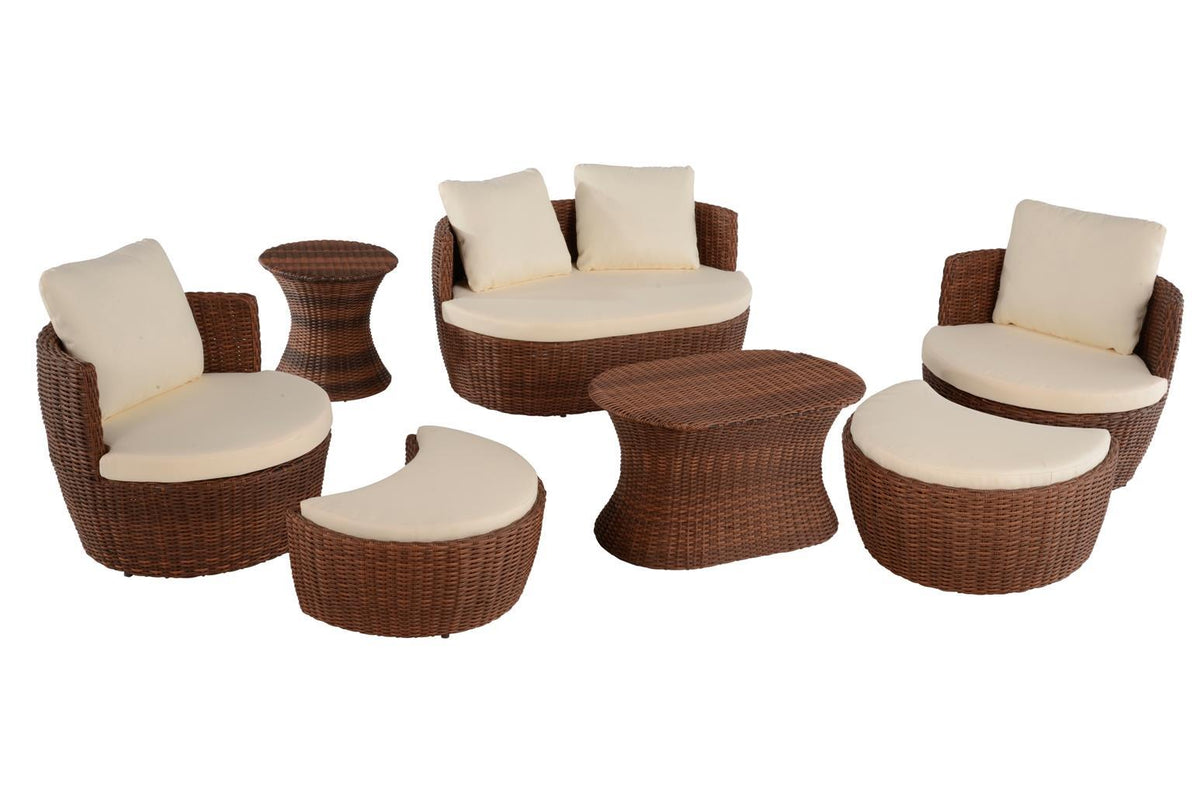 W Unlimited Romantic Collection - Outdoor 7-Piece Ottoman Set - Dark Brown, Beige