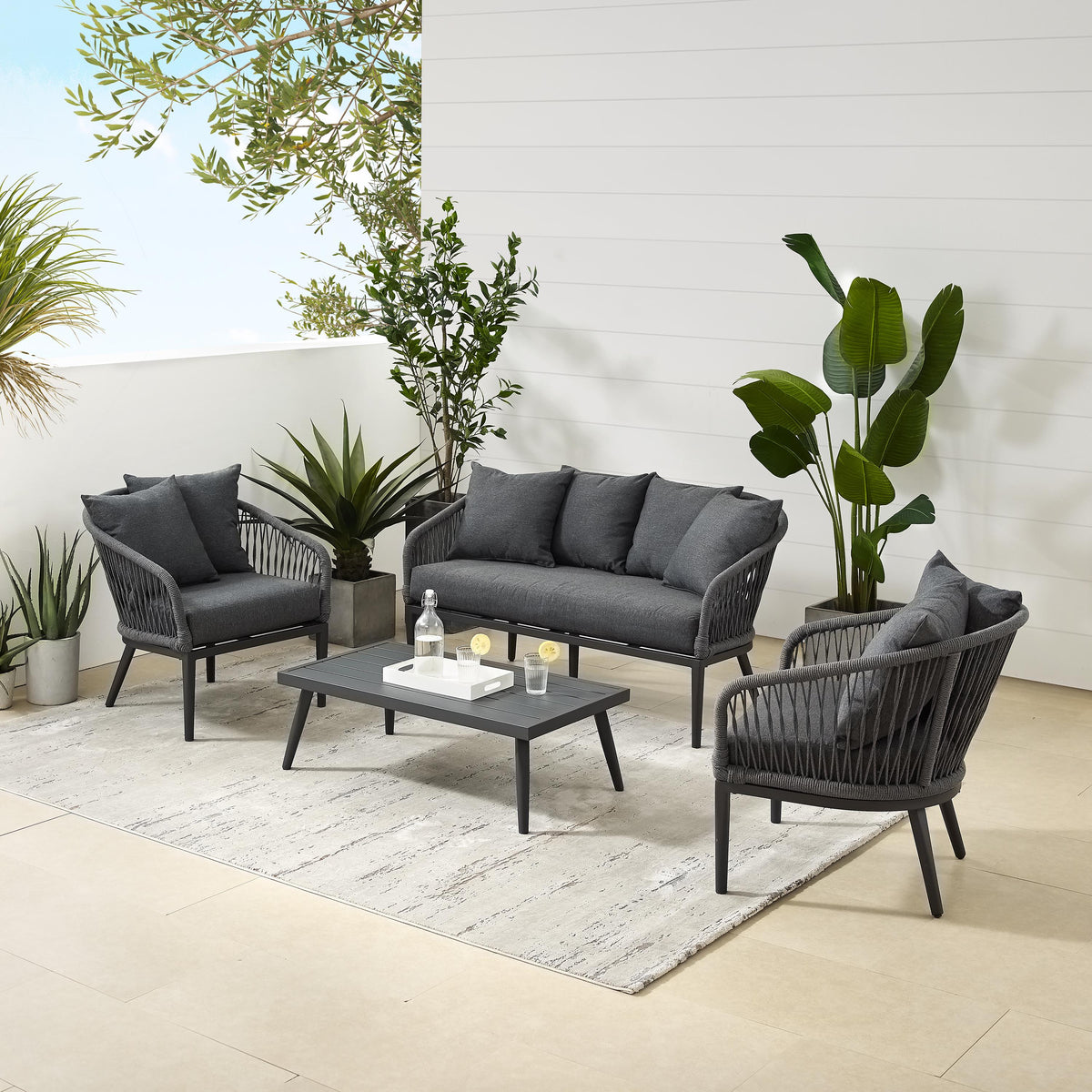 Crosley Outdoor Dover 4Pc Outdoor Loveseat Patio Furniture Set