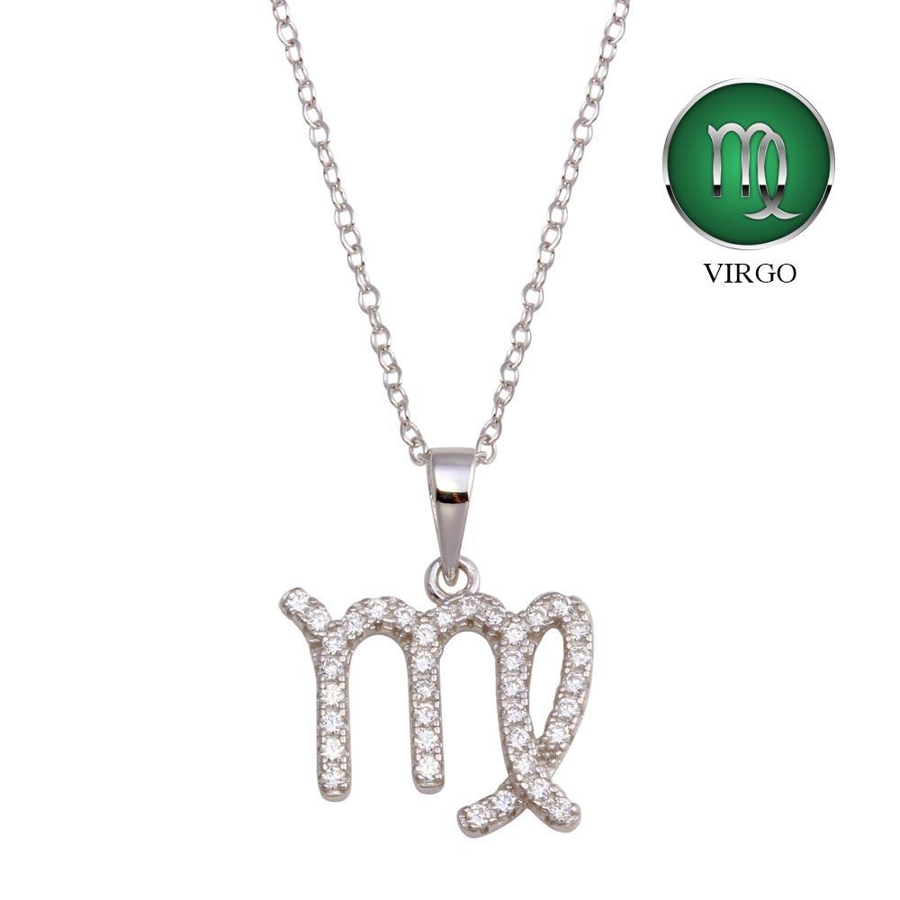 PARIKHS Rhodium Plated Virgo CZ Zodiac Sign Necklace in 925 Sterling Silver