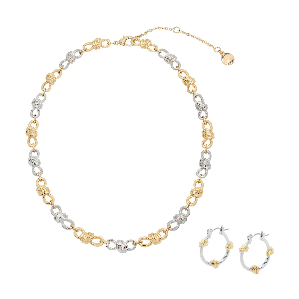 Steve Madden Vintage Knot Necklace & Earring Jewelry Set - Two Tone