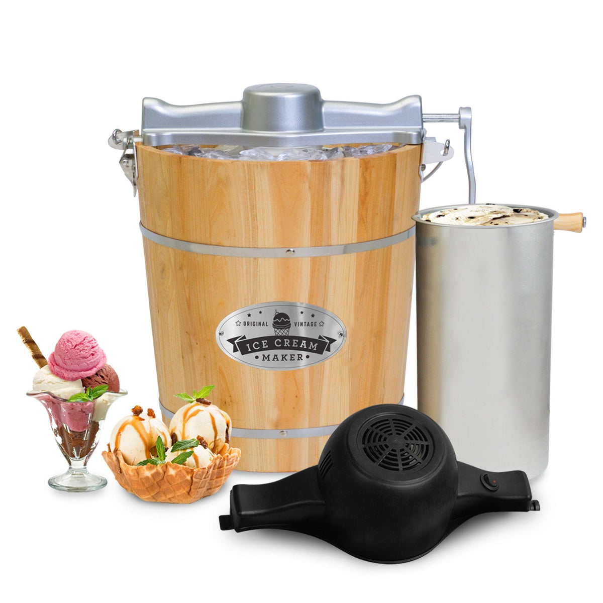 Elite Gourmet Gourmet Old Fashioned 4qt Wood Bucket Ice Cream Maker