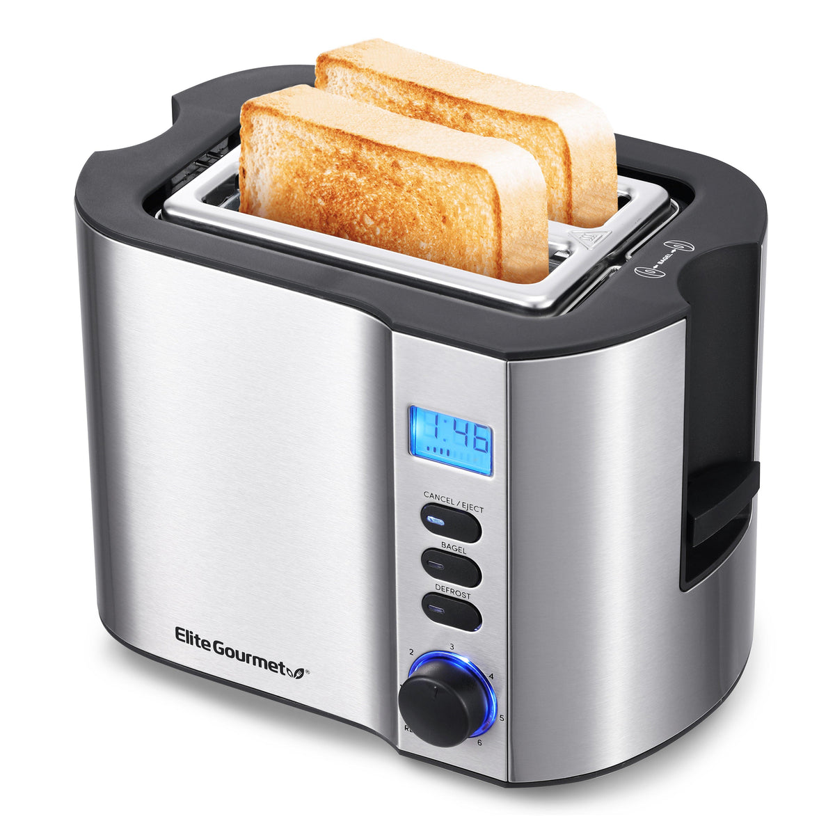 Elite Gourmet 2 Slice Digital Stainless Steel Toaster w/ Countdown Timer