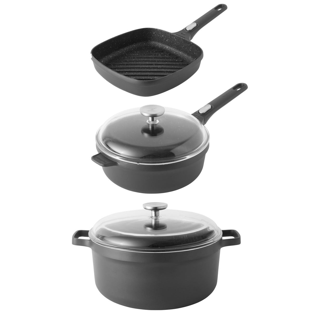 BergHOFF GEM 5Pc Nonstick Cast Aluminum Cookware Set, Glass Lids