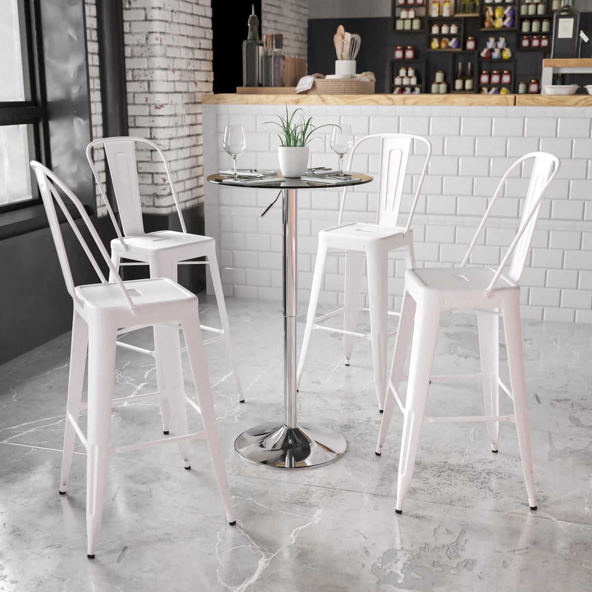 Flash Furniture 23.5" Round Adjustable Height Glass Table (Adjustable Range 33.5" - 41")