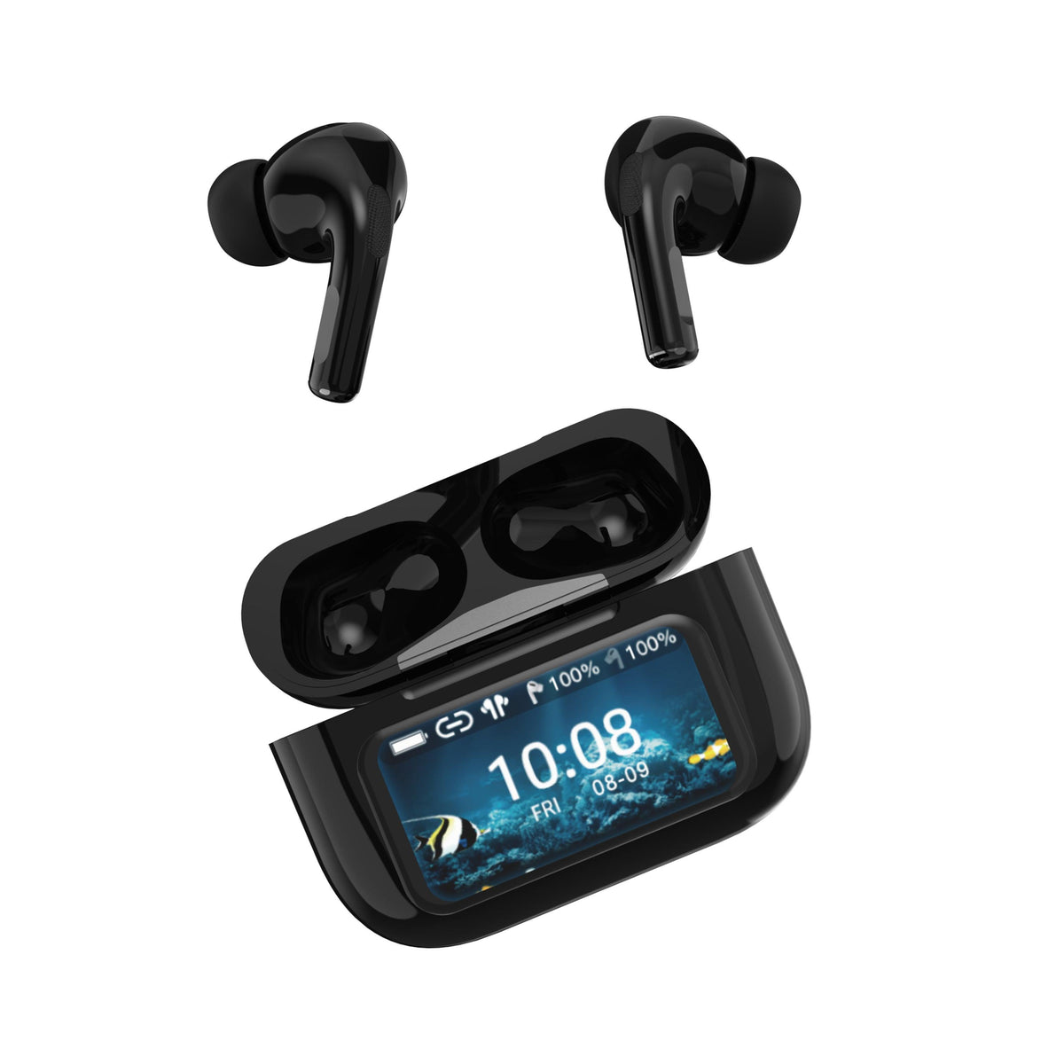 IQ Sound Noise Cancelling True Wireless Earbuds w/ Touch Screen Case Black