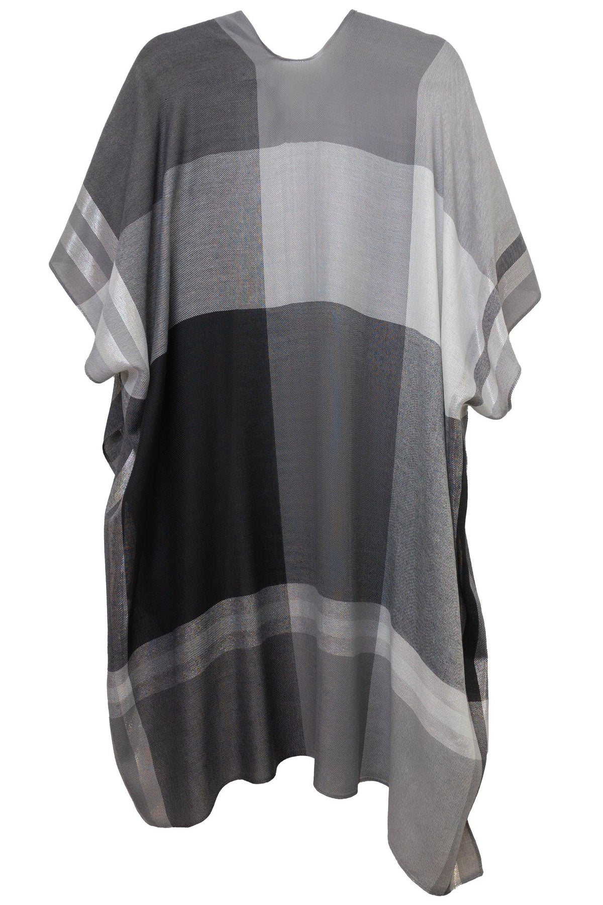 Jessica McClintock Plaid Metallic Kimono with Frayed Edges