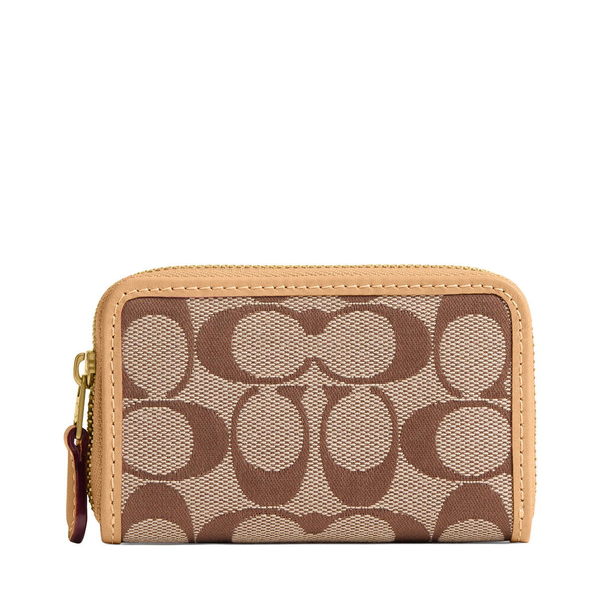 COACH Signature Jacquard Essential Small Zip Around Card Case - Khaki/Brass