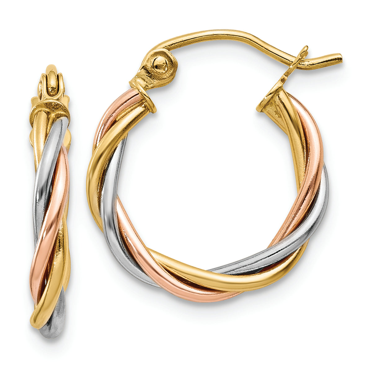 Distinctive 14k Tri-color Polished 2.5mm Twisted Hoop Earrings