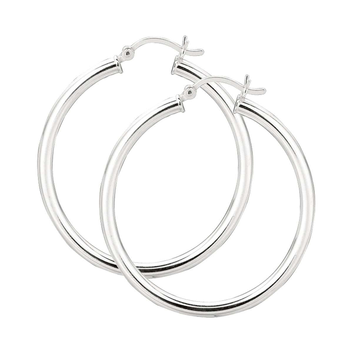 Jilco Sterling Silver 3x30mm Hoop Earrings